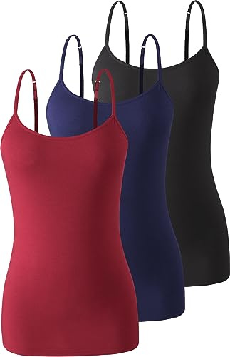 Komfokore 3 piezas camisetas interiores para mujer con sujetador incorporado de algodón, top tipo camiseta de tirantes espagueti ajustables, XXL