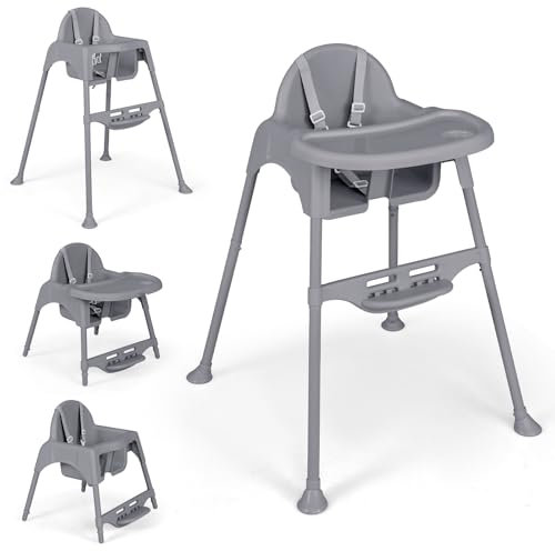 LIFEZEAL Hochstuhl Baby, Babystuhl Kinderhochstuhl mit Fußstütze, verstellbarem Tablett und Sicherheitsgurt, Verstellbarer Kombihochstuhl für Kinder von 6-36 Monaten (Grau)