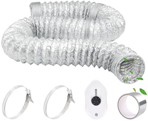 Aluflexrohr Doppelschicht Ø100mm 4,5m Lüftungsschlauch Aluminium Abluftschlauch Flexibel mit Aluminiumband 50mm x5m und 2 Schlauchschelle Edelstahl Flexschlauch für Abluftrohr Dunstabzugshaube