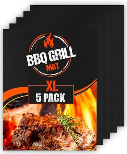 Extra große BBQ Grillmatte für Gasgrill, Elektro und Holzkohle (5er Pack) 50 x 40cm - Wiederverwendbare, hitzebeständige Grillmatten für Holzkohle, Teflon Grillmatte, Grillfolie, Grill Zubehör