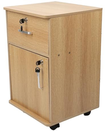 lyrlody Caisson Mobile à roulettes avec Serrure, Meuble de Rangement sous Bureau, roulettes Verrouillables, Couleur Chêne
