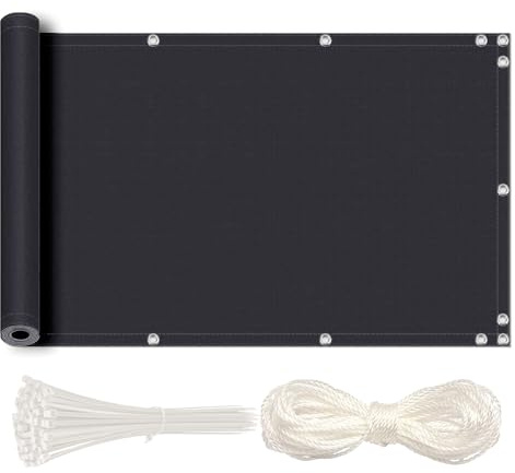 MEEYI Pantalla De Balcón Jardín Protector 150x800cm Pantalla para Balcón Jardín Protección De Privacidad Impermeable Opaco Protección UV para Jardín Balcón Terraza con Ataduras de Cables Gris foncé