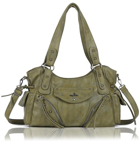 Angel Kiss Hobo Bag for Women Retro Leather Purses and Handbags Roomy Soft Ladies Satchel Bags with Crossbody Strap, Green, M