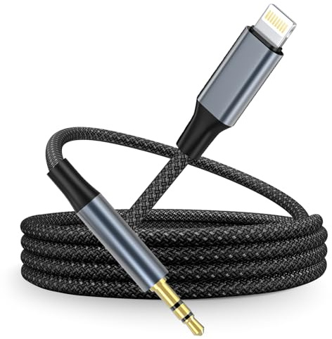 iPhone 1 m kontaktkabel, MFi Lightning till 3,5 mm jackadapter, bil extra kabel med flätad nylon för iPhone 14 Pro Max/13/12/11/XS/X/8/7, för bilstereo/hörlurar, högtalare