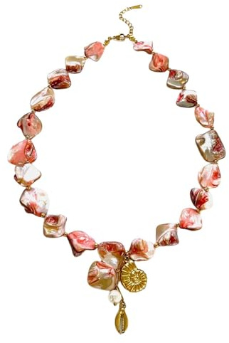 Buxuaaaa snäcka halsband rostfritt stål smycken halsband för kvinnor handgjorda pärlor accent strandtillbehör kvinnors smycken gåva