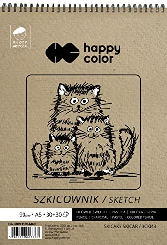 Papier à Dessin en Spirale pour Carnet de Croquis - Collection Young Artist, Papier Blanc et Ocre, Format A5, 80/90 G/M², 60 Feuilles, Happy Color