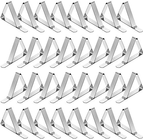 TriPole Tablecloth Clips 32 Pack Picnic Table Clips, Stainless Steel Table Cloth Holder Clips for Outdoor Tables, Metal Tables Cover Skirt Clamps for Camping Dining Wedding Graduation Party Essential