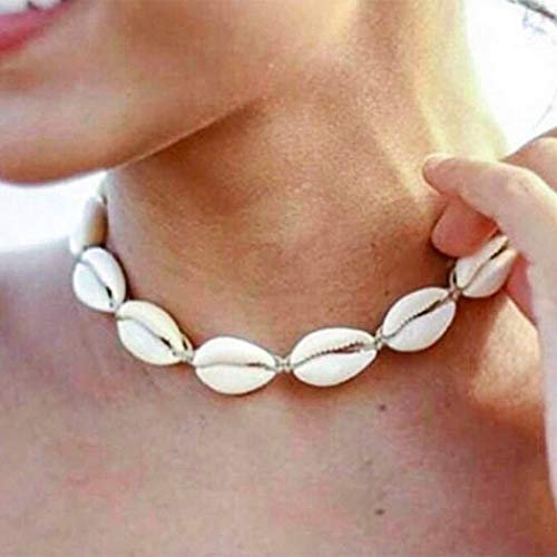 Yienate Bohemia Halskette Choker Einfache Muschel Anhänger handgewebt Boho Halsketten Schmuck für Damen und Mädchen (weiß)