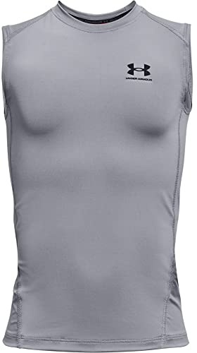 Under Armour Boys HeatGear Armour Sleeveless T-Shirt, Steel (035)/Black, Medium