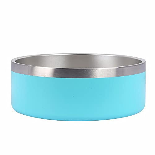 Gteller 32oz 64oz Stainless Steel Double Wall Dog Bowls,BPA Free Non-Slip Pet Dishes,Cat Food&Water Bowl with Rubber Base(32oz, Light Blue)