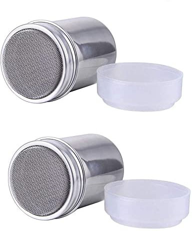 Zemolo 2Pcs Flour Sugar Salt Shaker, 7oz Stainless Steel Chocolate Shaker Icing Sugar Salt Cocoa Flour Coffee Shaker Sifter for Kitchen Craft
