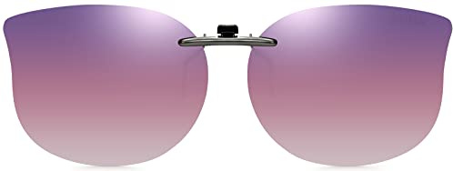 CAXMAN Cat Eye Clip On Sunglasses for Women Polarized Lens Over Prescription Glasses Gradient Purple Pink Grey Compact Fit Non Flip Up Oversized