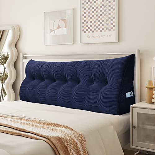 Johnear Cojín de Lectura Triangular de Pana – Cojín Respaldo Ergonómico para Cama y Sofá, Cabecero Alternativo con Bolsillo Lateral y Funda Desmontable y Lavable