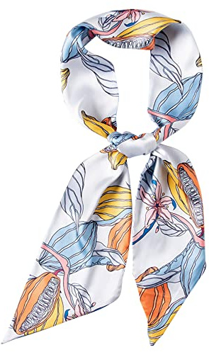 Camilife Mujer Niña Seda Artificial Bufanda Larga Estrecha Pañuelo Bufanda Elegante para Corbata Pañuelo de Pelo Suave Accesorio de Pelo Cinturón Bufanda para Bolsos 14x150cm - Patrón Floral Azul