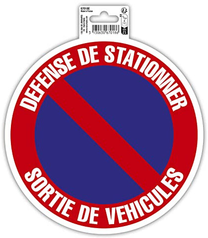 Exacompta - Réf. 67018E - 1 panneau rond adhésif DÉFENSE DE STATIONNER - SORTIE DE VOITURES - En PVC traité anti-dérapant et résistant aux UV - Diamètre du panneau : 20 cm - Coloris rouge