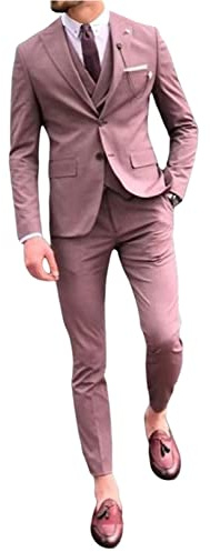 Drkobr Hommes Ensemble de Costume 3 Pièces Garçons d'honneur Bal Deux Boutons Veste Affaires Décontracté Smoking