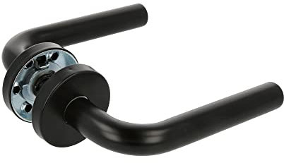 Amig - Jeu de poignées avec rosace intérieure pour portes | Mod. 4RX | 135 x Ø19 mm | Carré de 8 mm | Design élégant et simple | Acier inoxydable noir