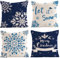 OCEUMACO Leinen Kissenbezug 50x50 Dunkelblau Weihnachten Kissenhülle 4er Set Quadratisch Dekokissen Sofakissen Bezug für Couch Schneeflocke Weihnachtsdeko Kissen Kissenbezüge Deko Zierkissen