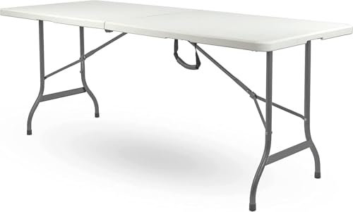 Megashopitalia Tavolo Pieghevole da Giardino Bianco da Campeggio Buffet Cucina Esterno Richiudibile a Valigetta con Maniglia 180x74x74cm