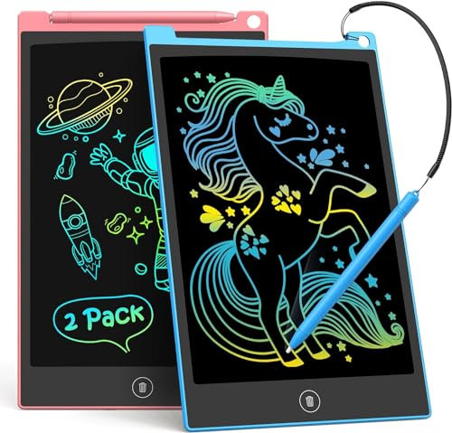 TECJOE 2 Pack LCD Writing Tablet, 10 Inch Colorful Doodle Board for Kids, Electronic Drawing Tablet Drawing Pads,Kids Travel Games Activity for Learning,Gifts for 3–6-Year-Old (Blue and Pink)