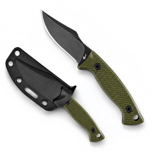 YF SMART Coltello da collo a lama fissa compatto da 2,4' con acciaio inossidabile D2, fodero K, clip da cintura e impugnatura G-10 di alta qualità per un trasporto confortevole (GREEN)
