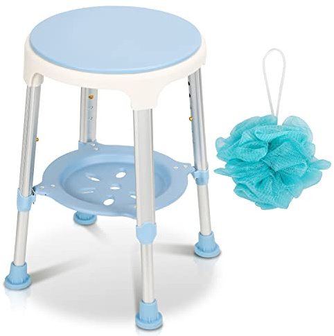 Sonnewelt, sgabello da doccia con sedia, girevole a 360°, sgabello da bagno e sedia con spazio di archiviazione, regolabile in altezza 42-54 cm, capacità di carico 136 kg, sgabello da bagno stabile