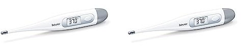 Beurer FT9 Digital- und Körperthermometer, wasserdicht, LCD-Display mit Messbereich +/-,1 ºC, akustisches Signal, ohne Quecksilber, ohne Glas, Farbe Weiß, 2er Pack