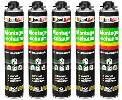 Isolbau Mousse de montage B2 - 5 x 750 ml - Mousse de construction en polyuréthane pour pistolets à mousse - Mousse 1K avec excellente isolation sonore et isolation thermique pour l'intérieur et