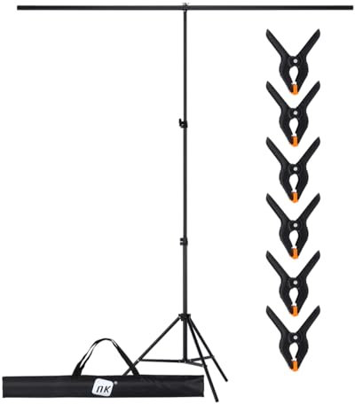 NK Soporte de Fondo para Fotografía Profesional de 1,50 x 2 Metros, Ajustable y Retráctible, 1 Trípode, 1 Barra Transversal entrelazada, 6 x Pinzas Resistentes, 1 Bolsa de Transporte portátil