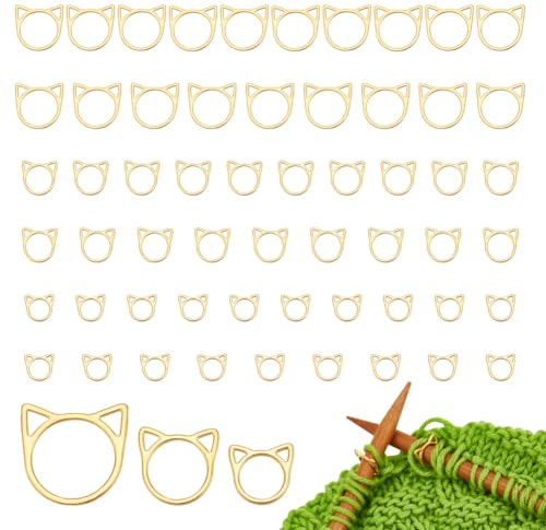 NBEADS 60 Pcs 3 Tailles Anneaux Marqueurs de Point de Chat, Marqueur de Point de Boucle en Alliage Marqueurs D'Anneau de Compteur de Point de Tricot pour Tricot Couture Quilting Fabrication de Bijoux