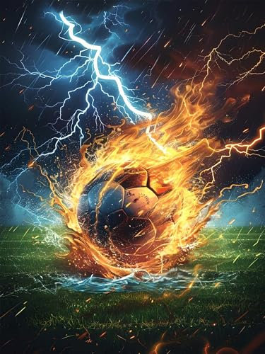 Diamond Painting Erwachsene, DIY Diamant Painting Bilder Fußball, Vollbohrer Sport Diamant Malerei Malen Nach Zahlen Cross Stickerei Bastelset Erwachsene, für Home Wanddeko Wohnzimmer 50x70 cm U-0