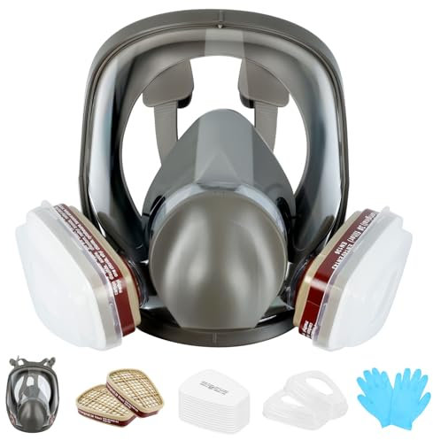 JABNOW Masque Anti Poussiere, Masque Peinture avec 10 Filtre/5 Paires Gants/Bouchon d'oreille, Respirateur Facial Complet Réutilisable, Masques a Gaz pour Ponçage/Polissage/Soudure/Graffiti