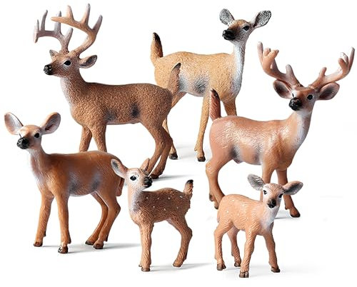 UOCAI Statuette di Animali della Foresta - Set di 6 Figure di Cervo e Decorazione Giocattolo