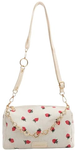 Sacs à bandoulière mignons, sac à main à la fraise, sac à main kawaii à grande capacité, sacs à bandoulière mignons avec bandoulière réglable, sac fourre-tout à bois à glissière pour voyager de trava