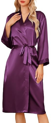 Sopesil Albornoces de Satín para Mujer Kimono de Novia Largo Boda Ligeros Albornoz Matutinas Suave Fiesta Dormir S-XXL