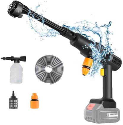 Cordless Pressure Washer, Portable Battery Pressure Washer with 6-in-1 Nozzle, Cordless Pressure Washers UK, Power Washer with 5M Hose/Foam Bottle for Car/Patio/Pet