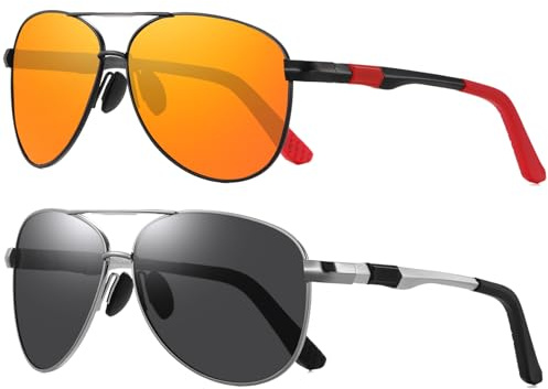 LEDING&BEST Occhiali da Sole Uomo Donna Polarizzati con Protezione UV400 Montatura Metallo Ultraleggera Modello Pilota Vintage Nero Sportivi Aviatore