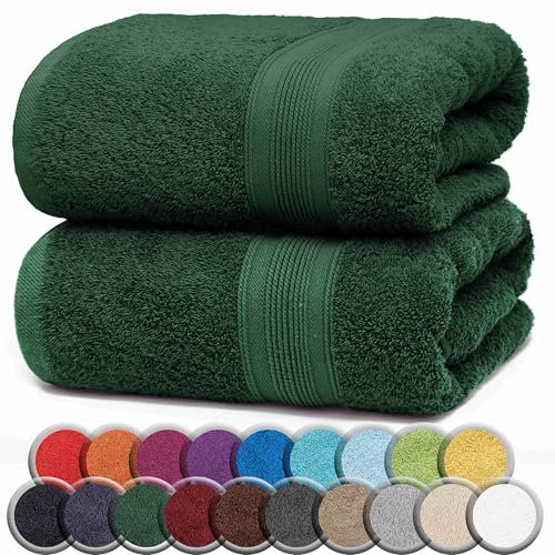 NatureMark Premium Badetücher/Duschtücher aus 100% Baumwolle, weich, langlebig, mit Aufhängeschlaufe – 2er Pack, 100x150 cm, Dunkel Grün