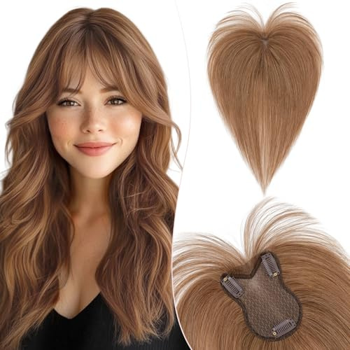 Silk-co 11 Pouces Volumateur Capillaire Femme Naturel Avec Frange Pour Chevelure Clairsemée cheveux humain 8 * 11cm-21g Toupet Femme Densité 150% Base en Soie, #1B Noir Naturel