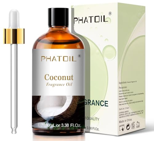 PHATOIL Coconut Fragrance Oils for Aromatherapy, Essential Oils for Diffusers for Home, Perfect for Yoga, Skin Care, DIY Bath Bombs, Candle and Soap Making - 100ml