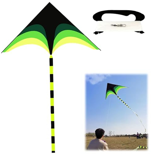 HAYGEM Adulti e Bambini in Verde Delta Kite for Kids Adults, con Nastri Lunghi Aquilone Professionale, Estremamente Facile da Volare Kite Migliori Giochi All'aperto per i Principianti per Sfogarsi