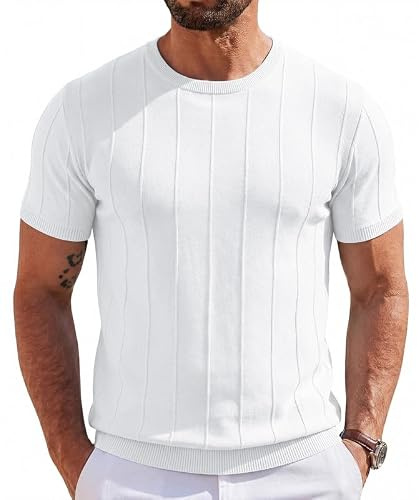 T-shirt d'été en soie glacée pour homme - Manches courtes - Maille fine - Respirant - Coupe ajustée - Col rond