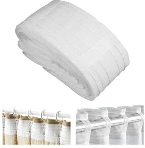 Varenzya 12mx8.5 cm Fettuccia Tende Bianco, Fettuccia per Tende a Onda, Universale Nastro per Tende Plissettato, Nastro con Pieghe a Matita con Passanti, per Decorare Tende e Tendaggi