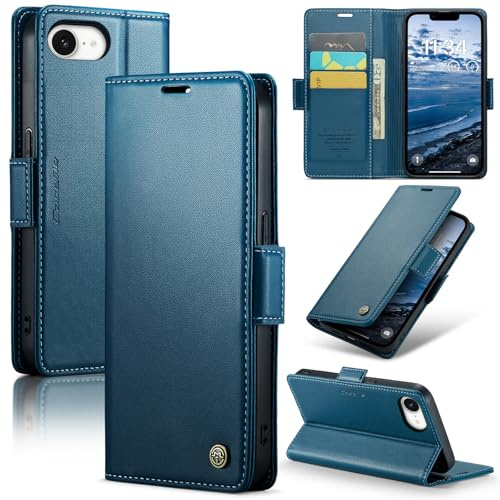 Teeirllim Fodral för iPhone 17e Skal, Premium PU Läder flip Plånboksfodral, RFID-blockering, Magnetisk Kortplatser Case med Kickstand, Stötsäkert Skyddsfodral för iPhone 17e, Blå