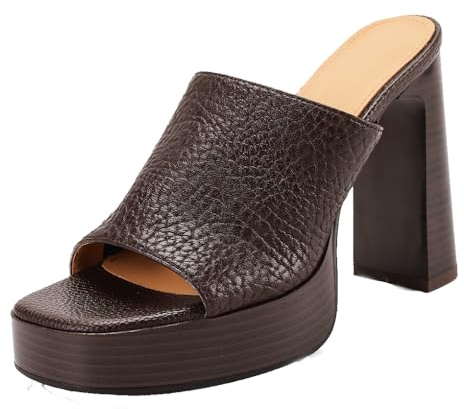 aanieshoeya Mules Donna Vera Pelle Eleganti Sandali Comodi for Women Tacco Alto High Heels Plateau Estive Marrone 36CN 36EU 23cm