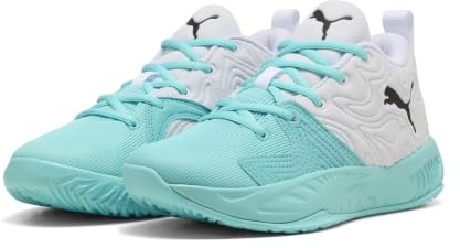 PUMA Zapatillas de Baloncesto Court Pro 3 Mid Niños 37, White Black Elektro Aqua Blue