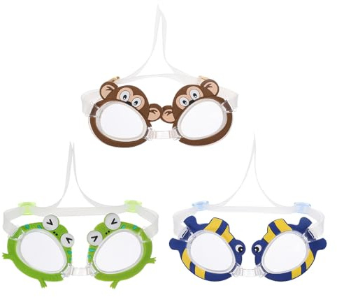 Luxshiny 3 Pièces Lunettes de Natation Garçon Fille Design Animal Adorable, Lunettes de Plongée pour Garçon et Filles en Pvc Portable et Anti-buée, pour Camping
