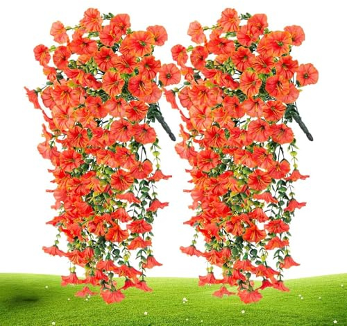 Konstgjorda Petunior 2 Stycken Faux Blommor Trädsdekoration | UV-Resistenta Fake Petunia för Uteplatsen Verandan TrädBakInomhus och Balkong Utomhuset Bröllopsfest