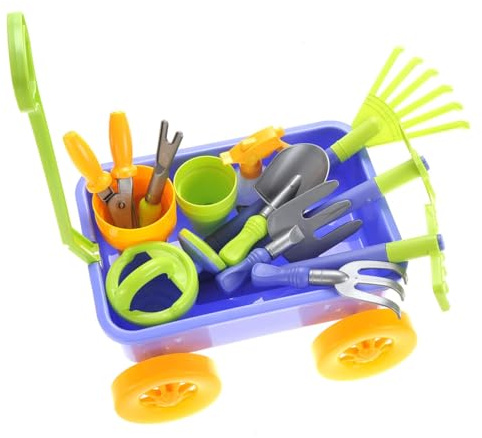 PowerTRC Garden Wagon & Tools Toy Set 15 Pcs Kids Gardening Tools & Wagon Toy Set – Outdoor Toddler Toys Kids Gardening Set – Beach, Sand, Garden Toys