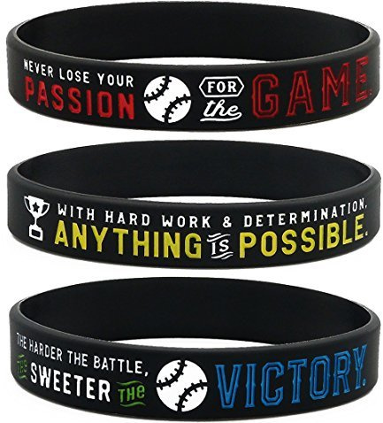 Inkstone Baseball Silicone Wristbands with Motivational Sayings (6-Pack) - Baseball Bracelets Jewelry Gifts Baseball Awards for Kids Party Favors